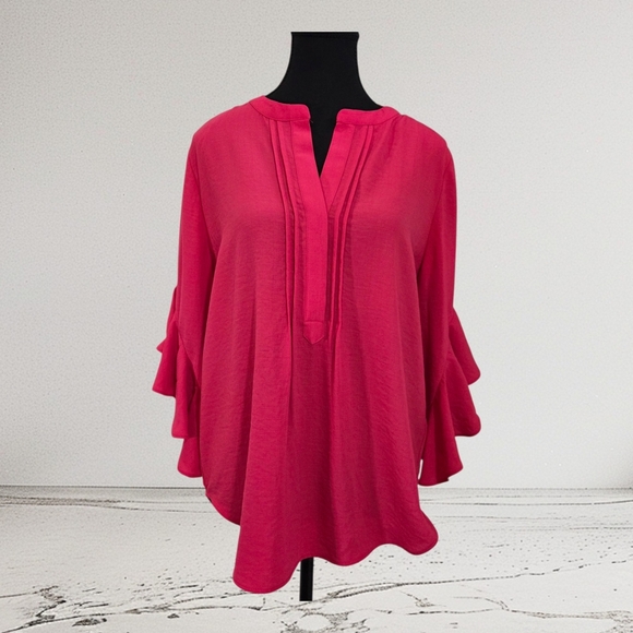 Vince Camuto Vibrant Pink Blouse with Ruffled Sleeves Size Med - Picture 1 of 6